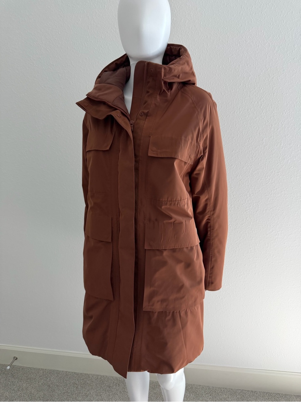 CALIA by Carrie Underwood Copper Rust Hooded Long Puffer Coat - Picture 3 of 11